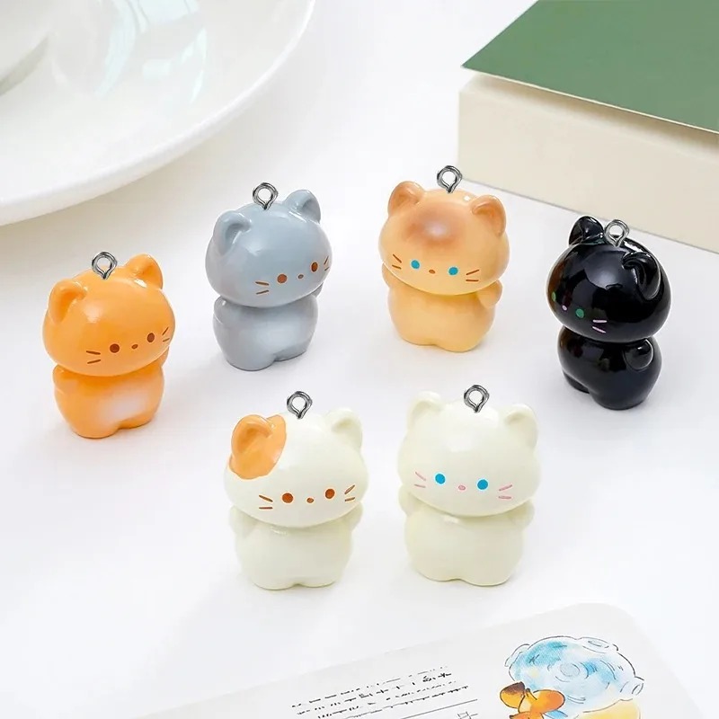 Resin Craft Projects - 10er-Pack Süße 3D-Stehende Kätzchen-Harzanhänger, Cartoon-Siamesische Katze